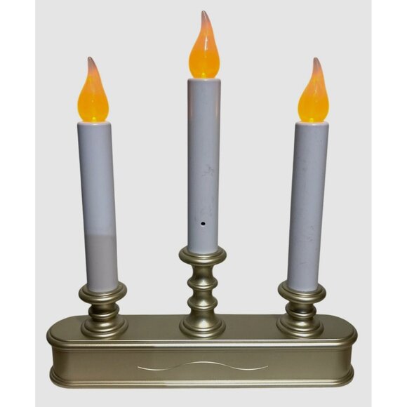 Battery Operated Candelabra Xodus FPC1230 Pewter Tone 3 LED Candles 10" Christma - Picture 2 of 9